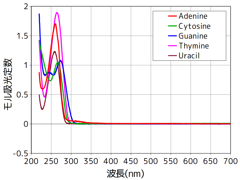 核酸塩基の吸光スペクトル